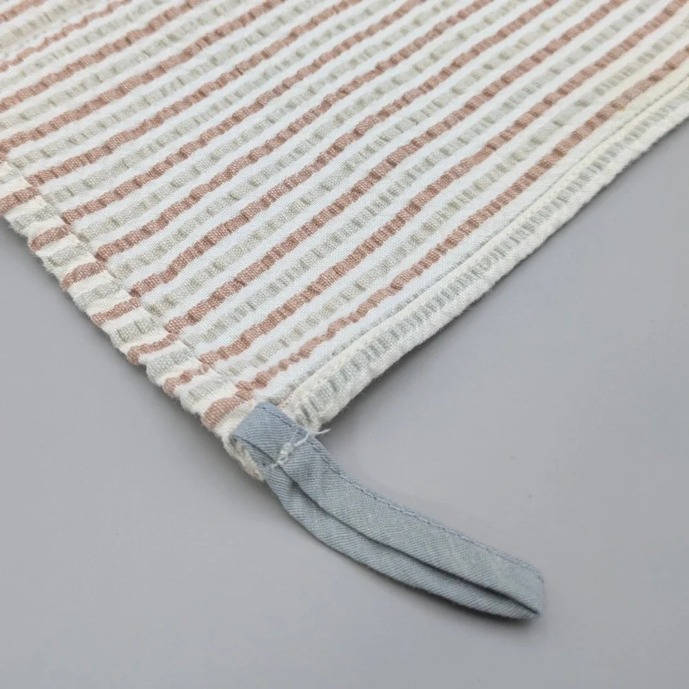 Le Centre Hand Made Haiti Kitchen Tea Towel‎ Embroidered Beige Stripes 26